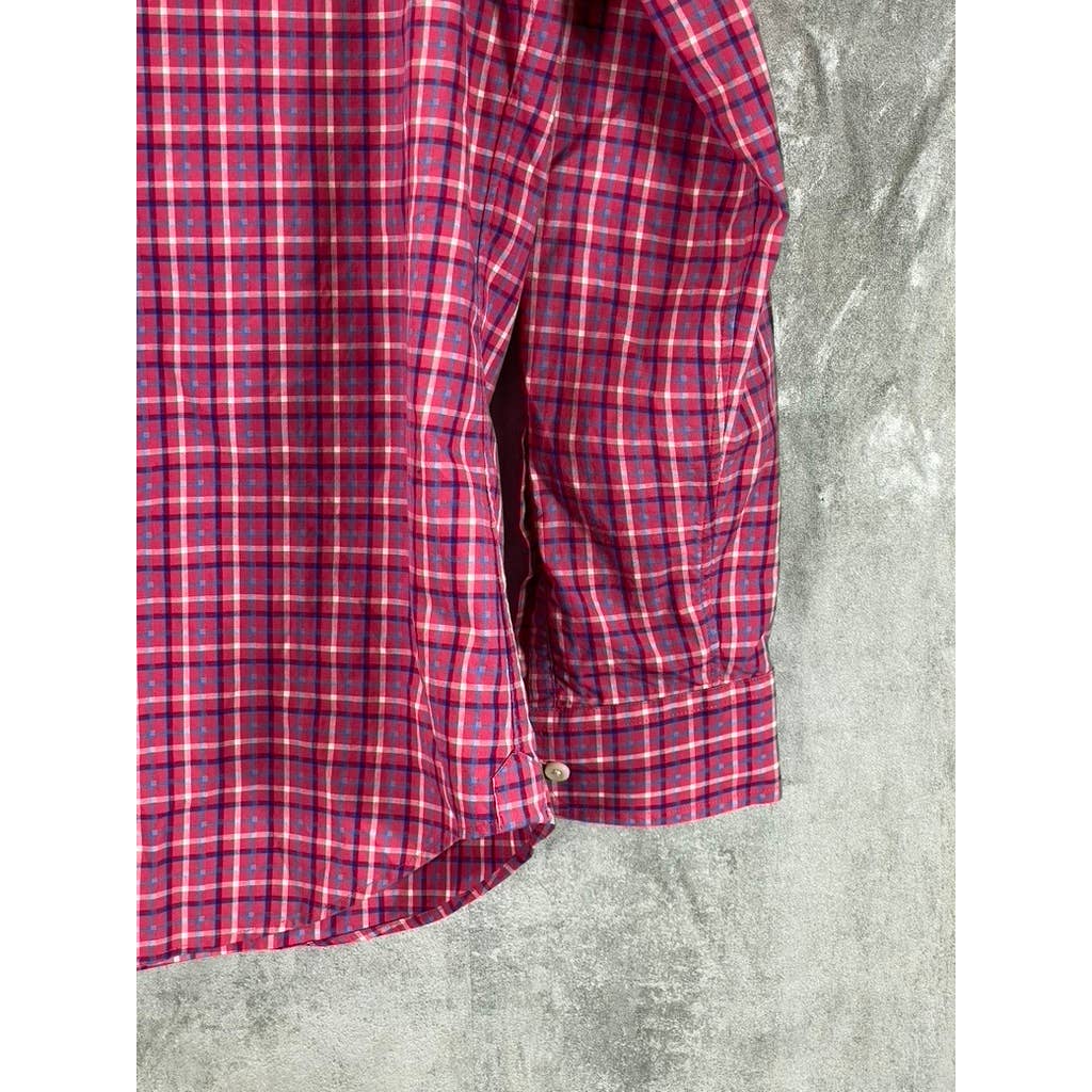 CLUB MONACO Men's Red Plaid Slim-Fit Button-Up Long-Sleeve Shirt SZ M