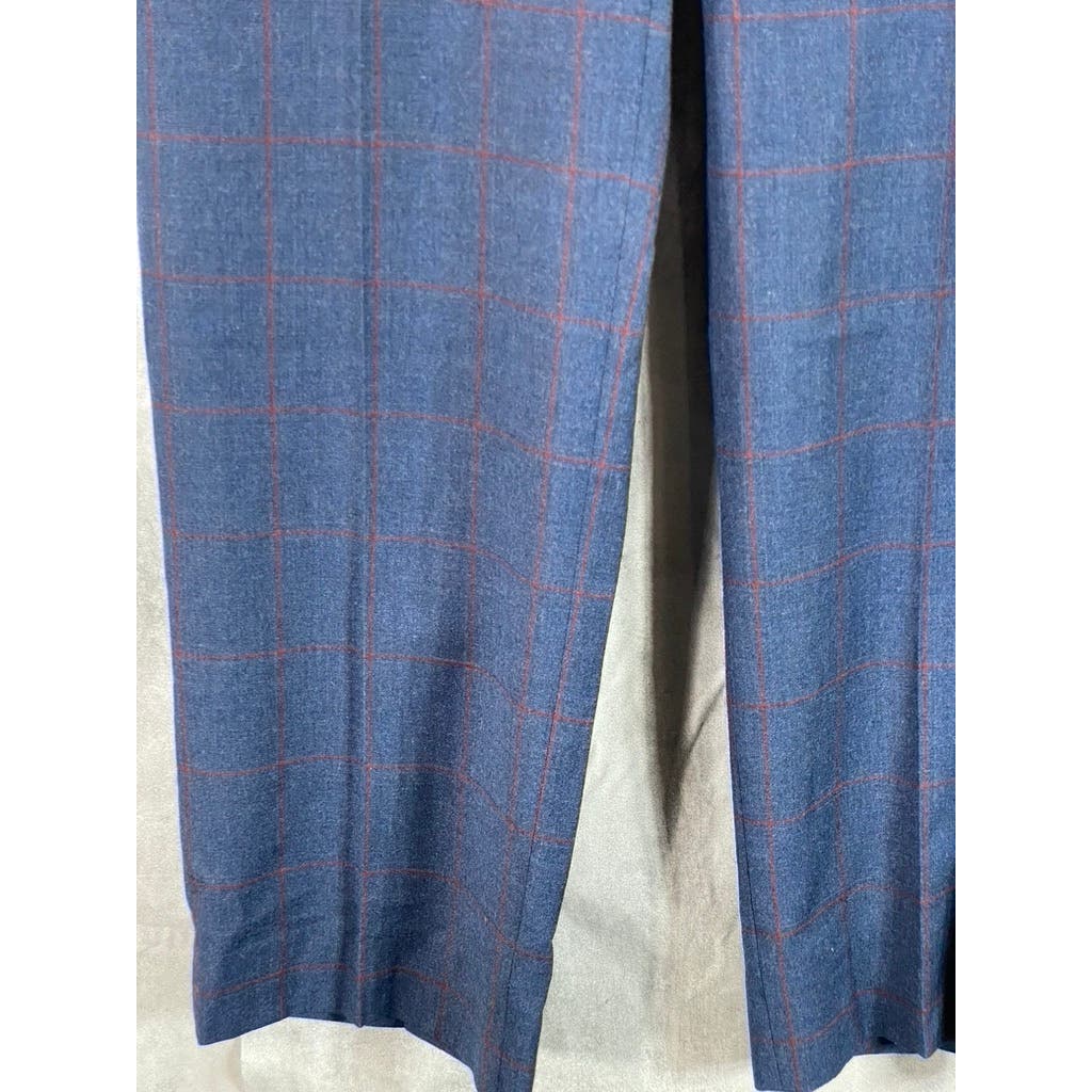 UNBRANDED Men's Blue Windowpane Straight-Leg Flat-Front Dress Pants SZ 38x30