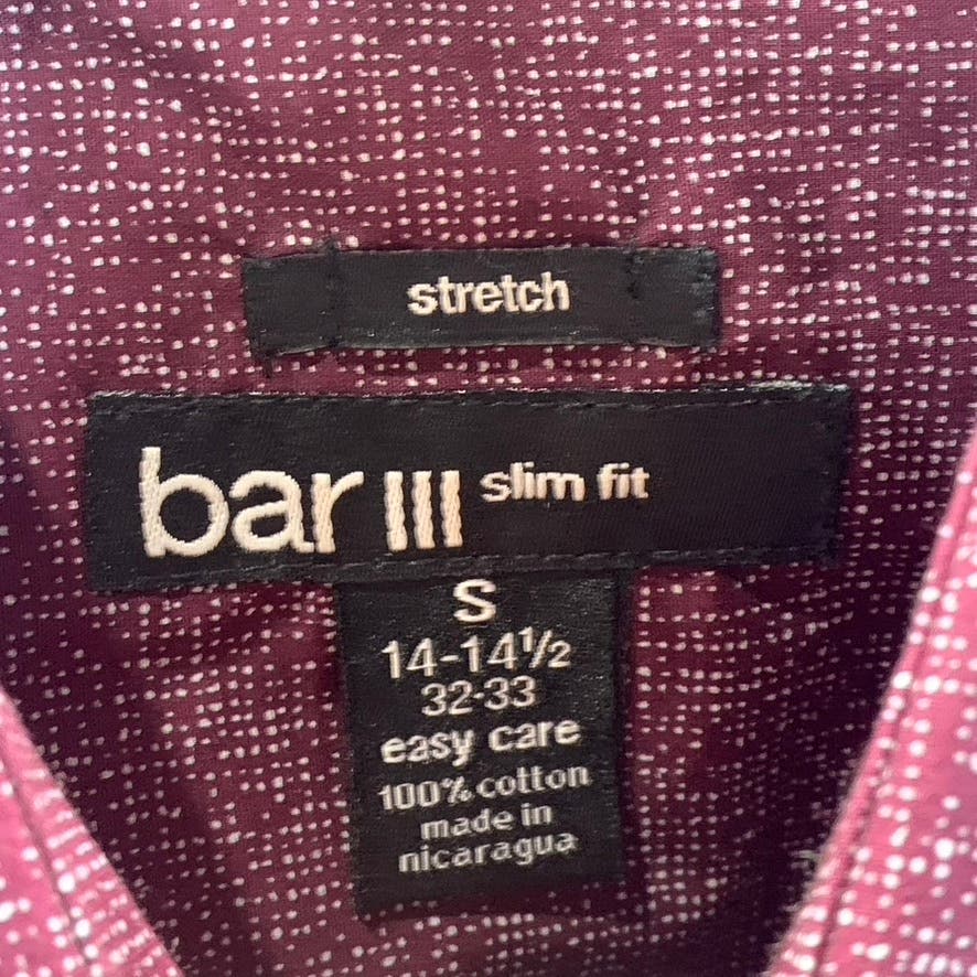 BAR III Men's Burgundy Printed Slim-Fit Stretch Dress Shirt SZ S(14-14.5 32/33)