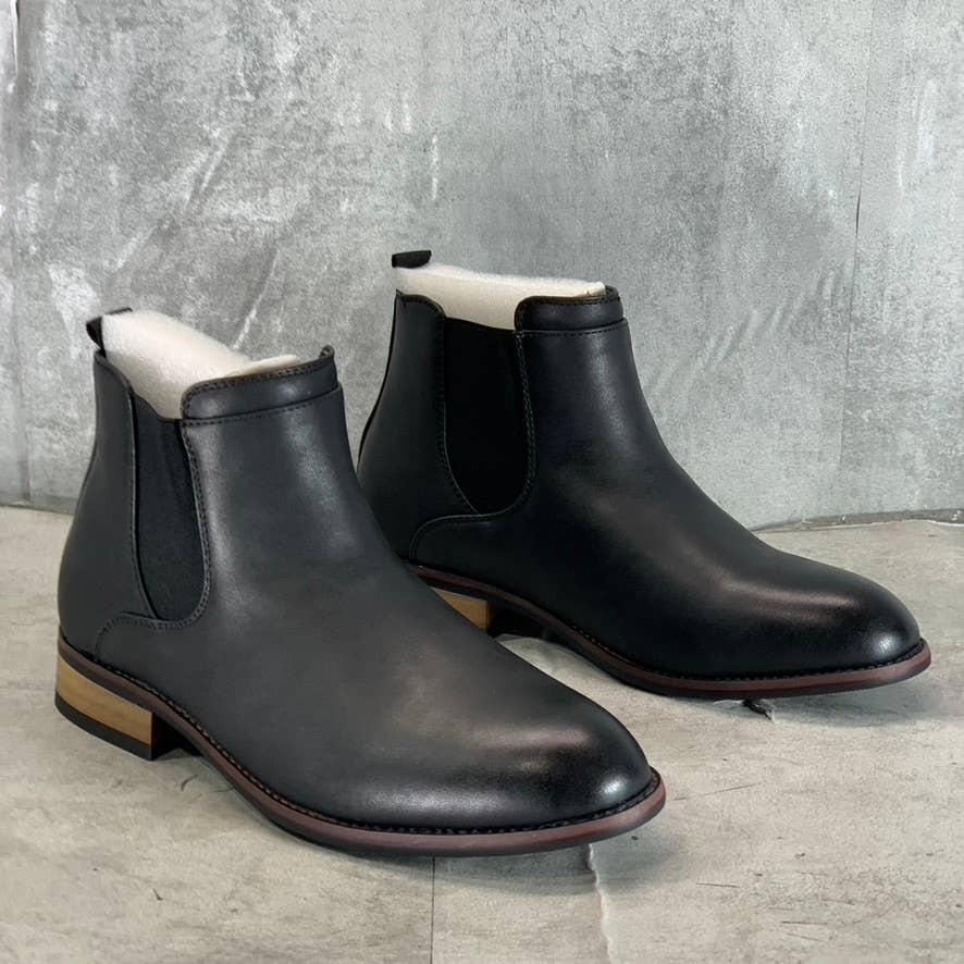 VANCE CO. Men's Black Faux Leather Landon Slip-On Chelsea Dress Boots SZ 8