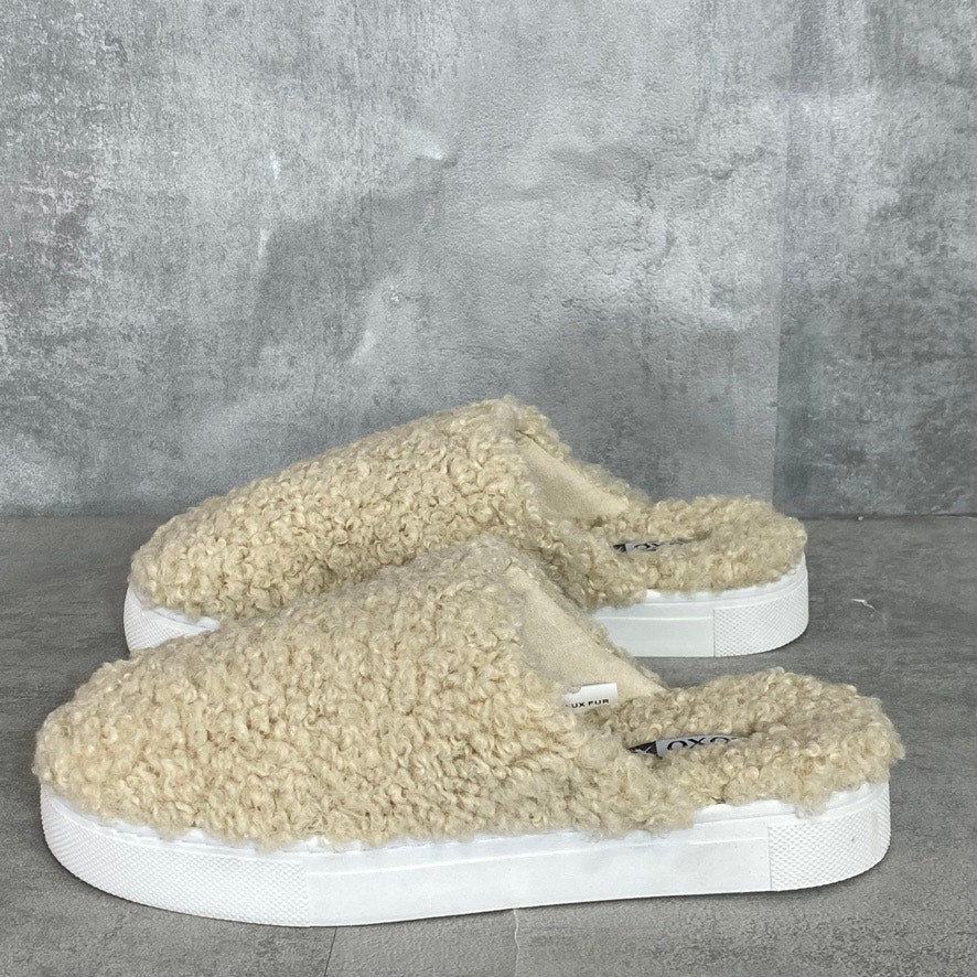 XOXO Natural Wild Cozy Faux Fur Slip-On Round-Toe Slippers SZ 8.5