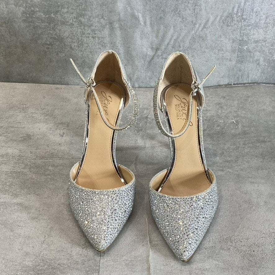 JEWEL BAGLEY MISCHKA Women's Silver Glitter Jailene Pointed-Toe Stiletto Pumps SZ 7.5