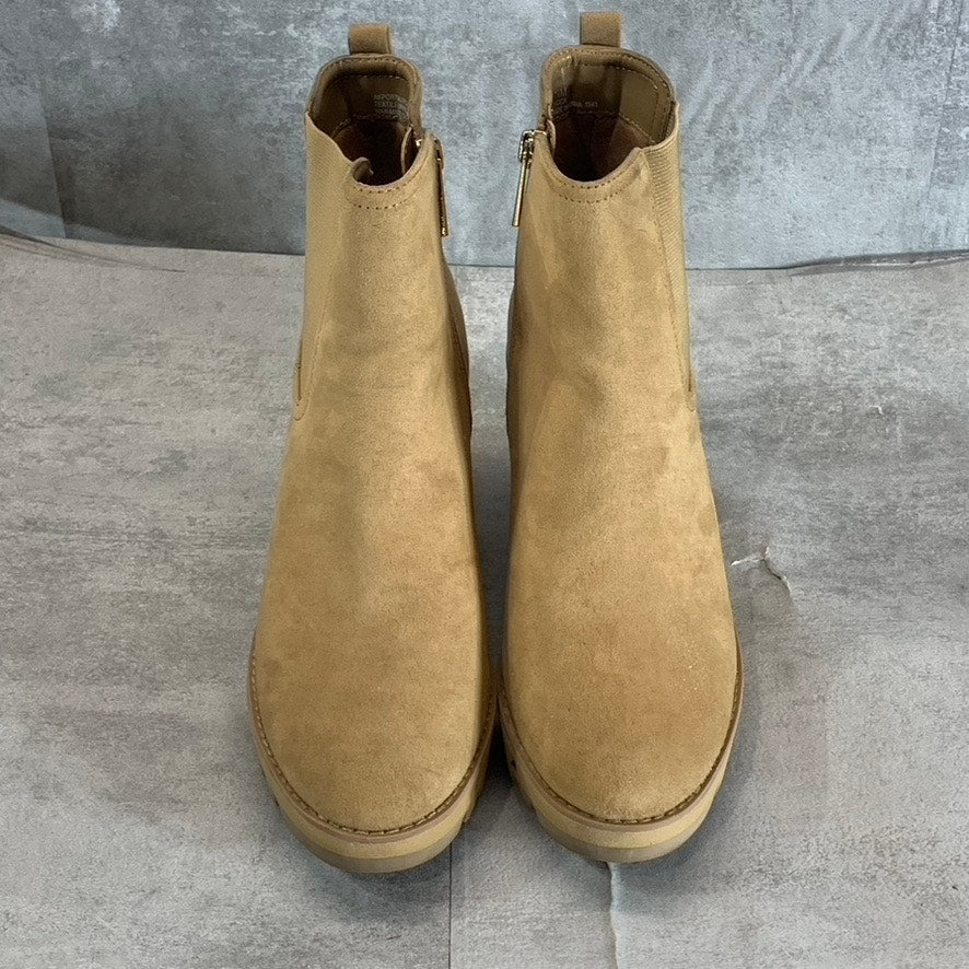 ANNE KLEIN Women's Dark Natural Portia Round-Toe Slip-On Wedge Boots SZ 7.5