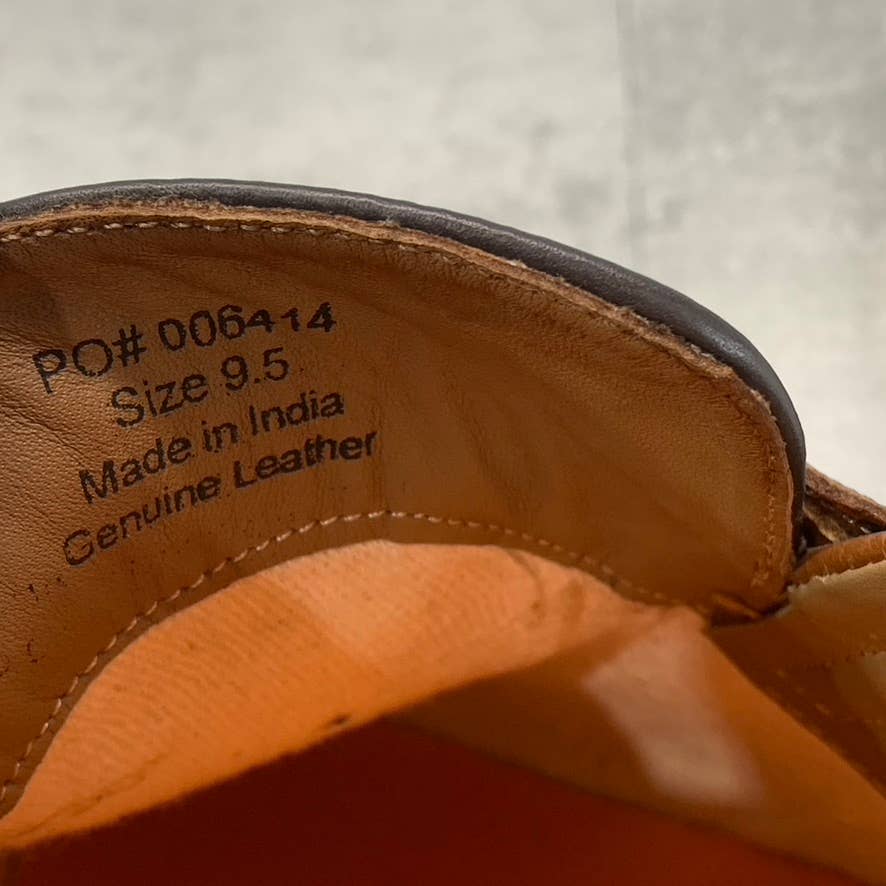 THOMAS & VINE Men's Cognac Leather Finegan Apron Toe Slip-On Loafers SZ 9.5