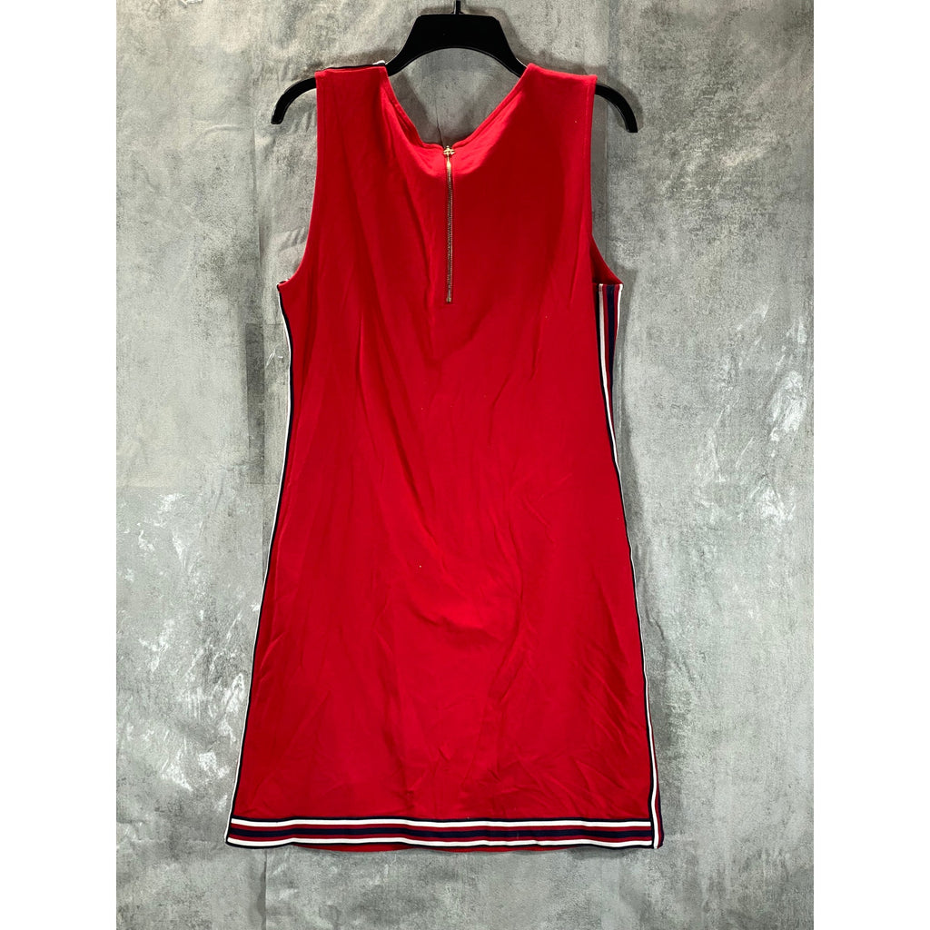 TOMMY HILFIGER Women's Scarlet Striped-Trim Sleeveless Shift Mini Dress SZ M