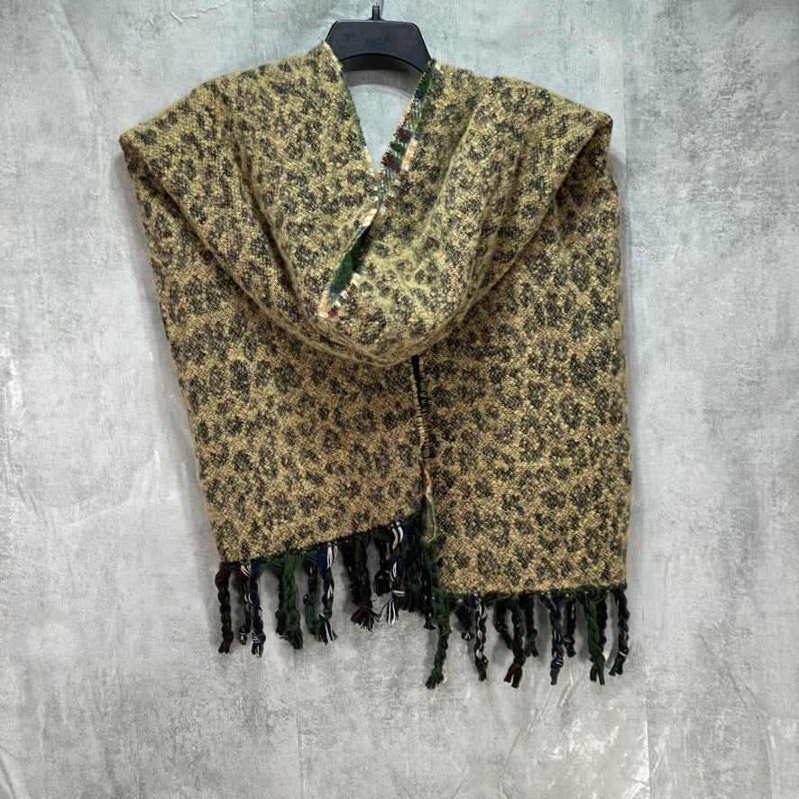 STEVE MADDEN Green Plaid & Animal Print Reversible Blanket Scarf OS