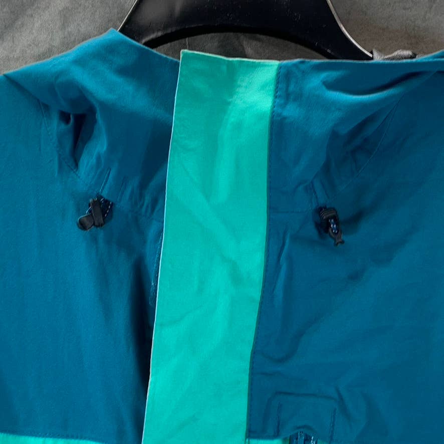 LANDS' END Men's Aqua Green Colorblocked Zip-Up Hooded Waterproof Jacket SZ M