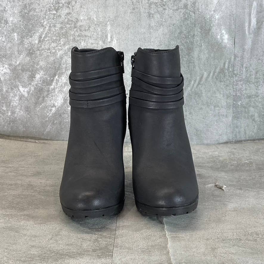 WHITE MOUNTAIN Women's Black Faux-Leather Spade Round-Toe Booties SZ 5.5