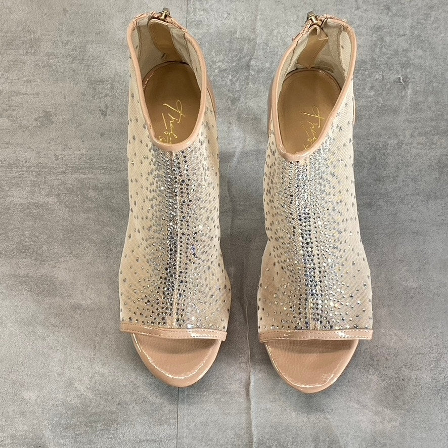 THALIA SODI Women's Nude Mesh Desire Rhinestone Peep-Toe Stiletto Heels SZ 8.5
