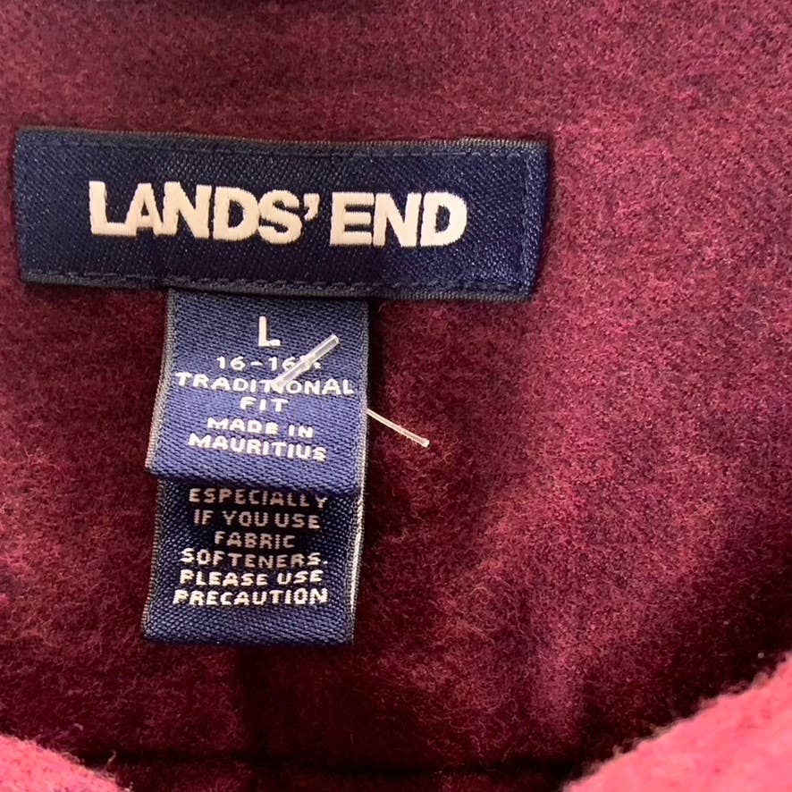 LANDS' END Men's Burgundy Traditional-Fit Long-Sleeve Button-Up Shirt SZ L