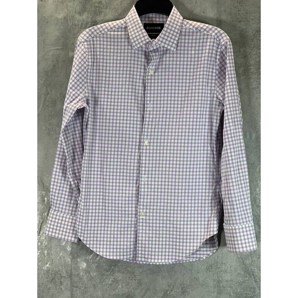 BONOBOS Men's Short White/Purple Slim-Fit Button-Up Long-Sleeve Shirt SZ XS
