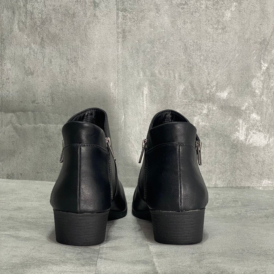SUN + Stone Black Double Zip Block Heel Ankle Booties SZ 9