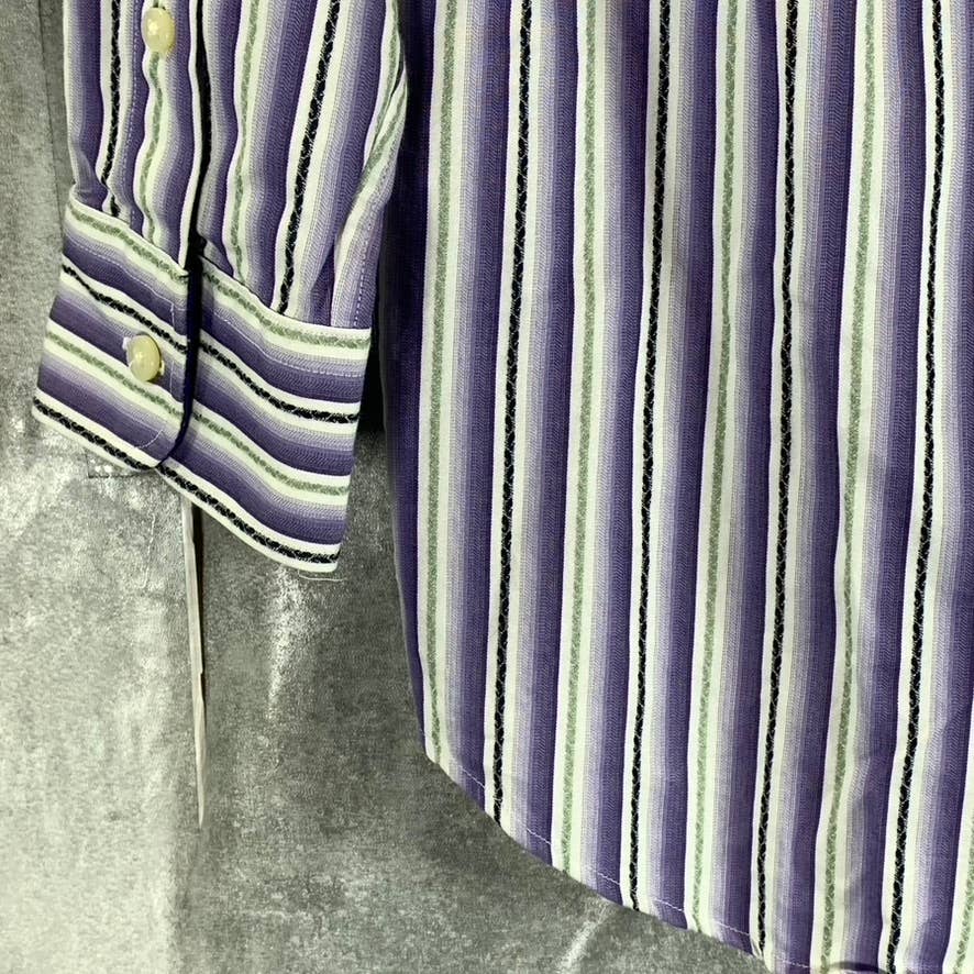 THOMAS DEAN Boy's Purple/White Multi Stripe Button-Down Shirt SZ 8(S)