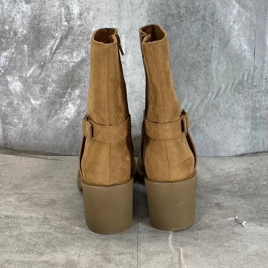 STYLE & CO Women's Tan Micro Bessiee Memory Foam Block-Heel Boots SZ 6.5