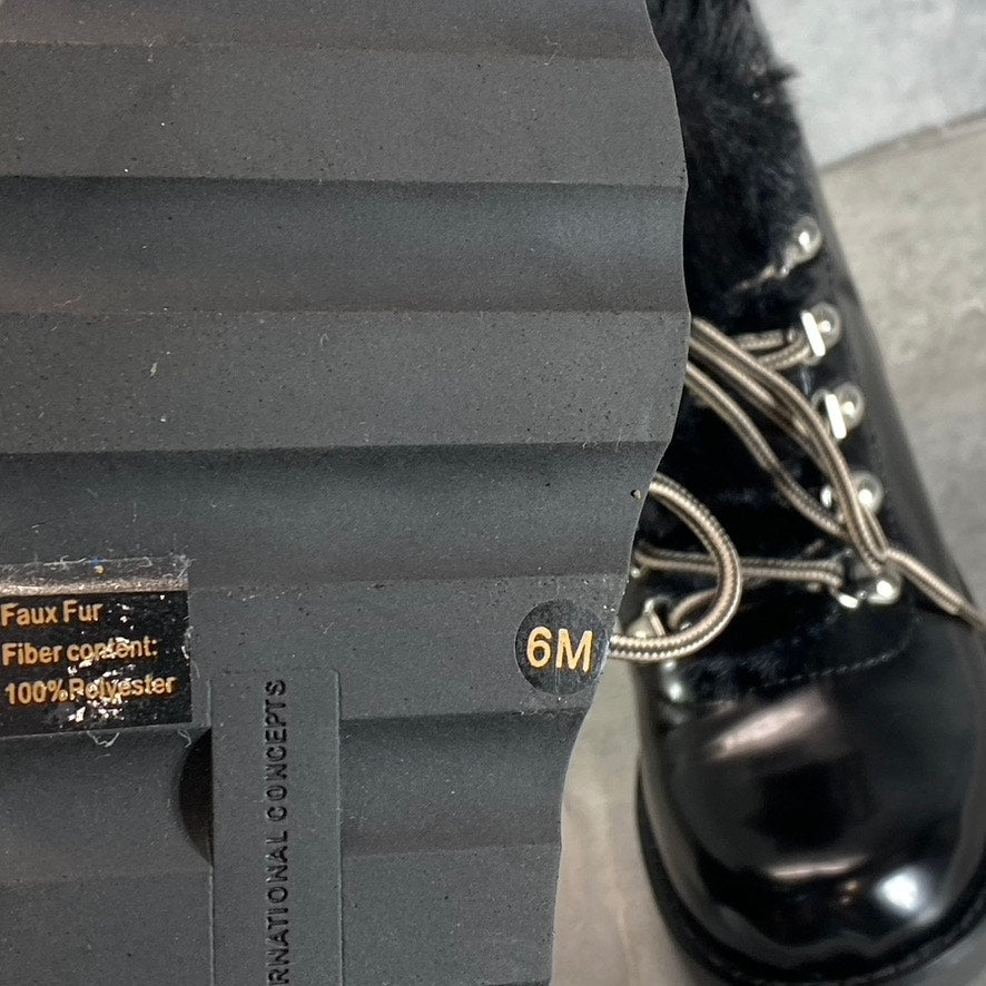 INC INTERNATIONAL CONCEPTS Women's Black Faux-Fur Hannia Lace-Up Wedge Boots SZ6