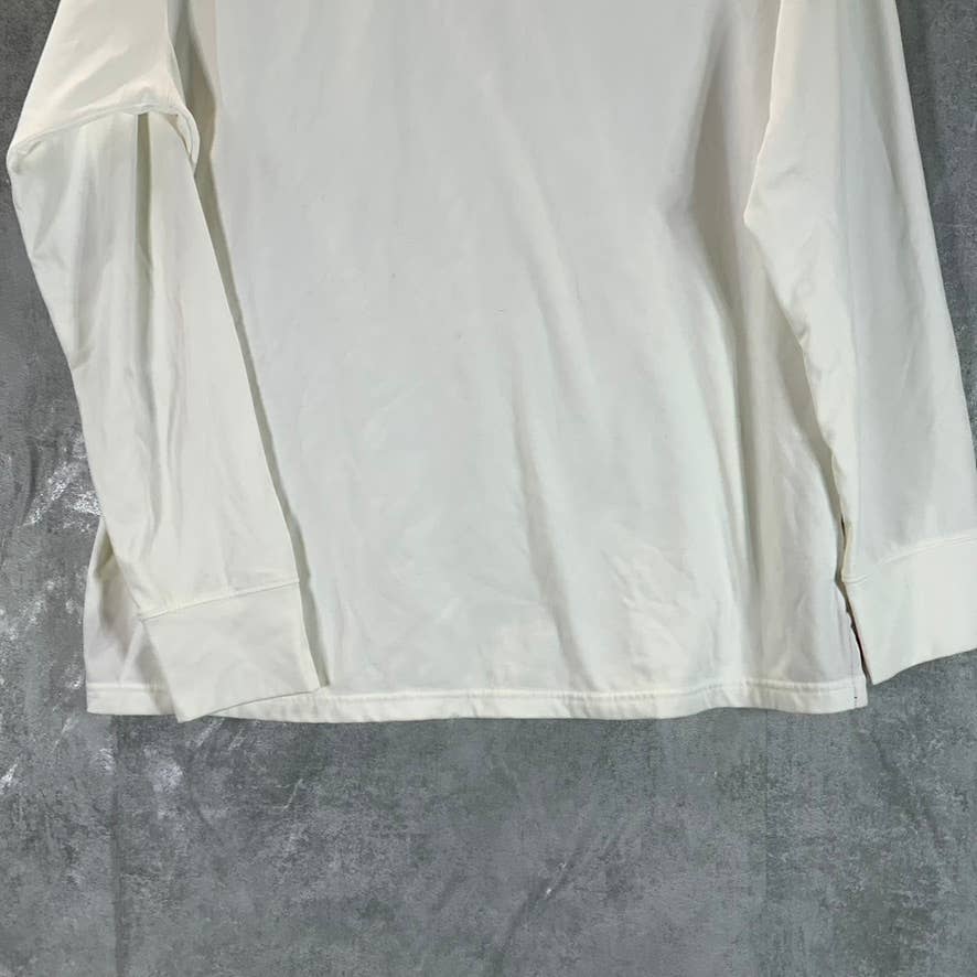 LANDS' END Women's White/Red Trim Crewneck Lounge Long-Sleeve Top SZ M