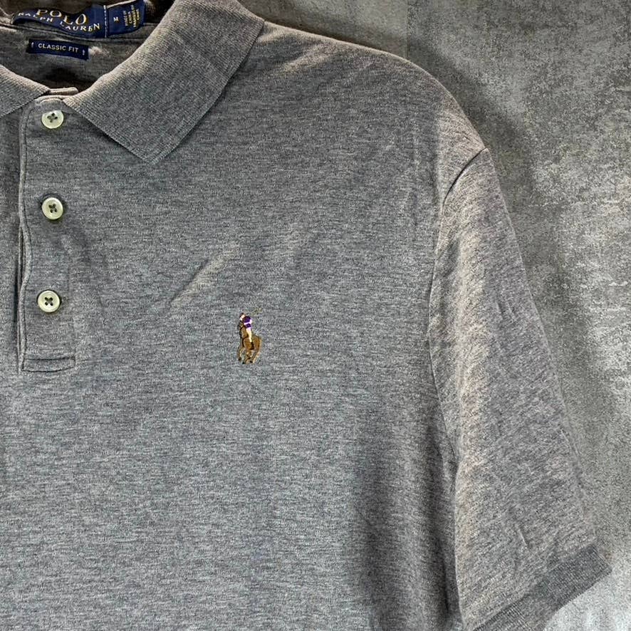 POLO RALPH LAUREN Men's Grey Heather Classic-Fit Soft Cotton Polo Shirt SZ M