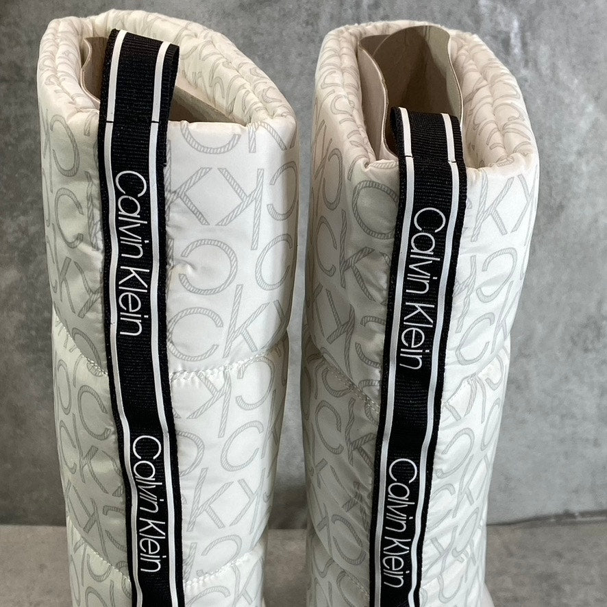 CALVIN KLEIN Women's White Suli Logo Nylon Lug Sole Block-Heel Tall Rain Boots