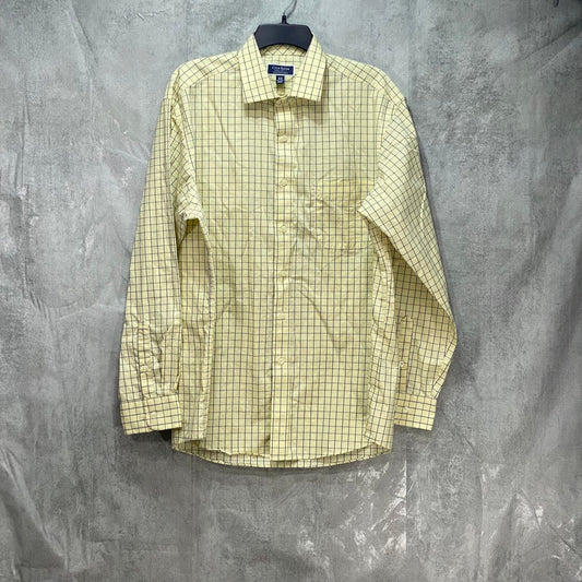 CLUB ROOM Yellow Regular-Fit Performance Stretch Long Sleeve Windowpane Dress Shirt SZ 16.5 34-35