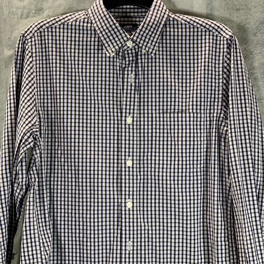 J.CREW Men's Navy/White Mini Check Button-Up Long Sleeve Shirt SZ S