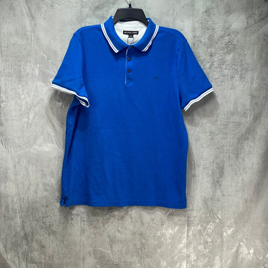 MICHAEL KORS Blue Liquid Cotton Greenwich Short Sleeve Polo Shirt SZ L