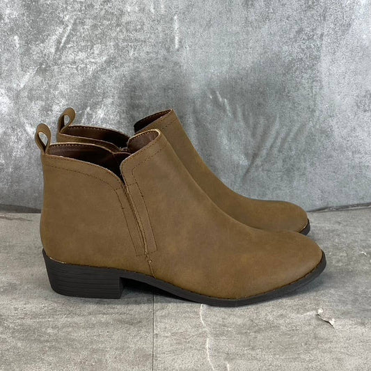 SUN+STONE Women's Tan Cadee Memory Foam Slip-On Block Heel Ankle Booties SZ 5.5