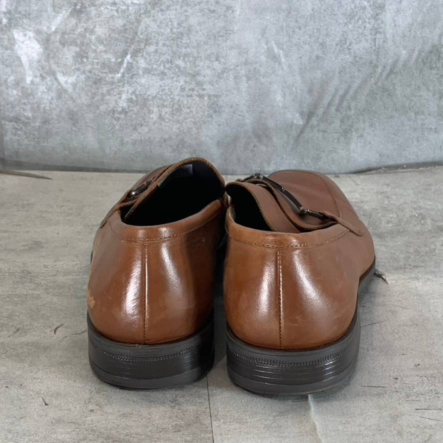 CALVIN KLEIN Men's Dark Tan Leather Malcome Slip-On Casual Loafers SZ 9.5
