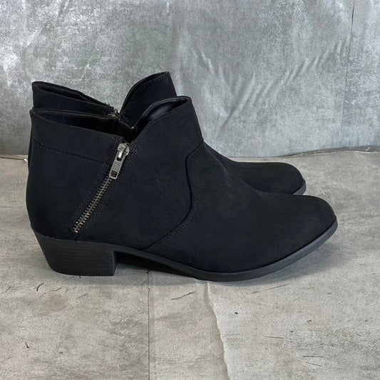 SUN+STONE Women's Black Micro Abby Double-Zip Round-Toe Block-Heel Booties SZ 10