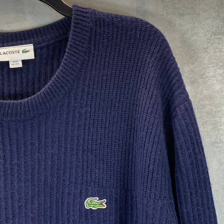 LACOSTE Men's Navy Blue Crewneck Classic-Fit Ribbed Long-Sleeve Sweater SZ 3XL