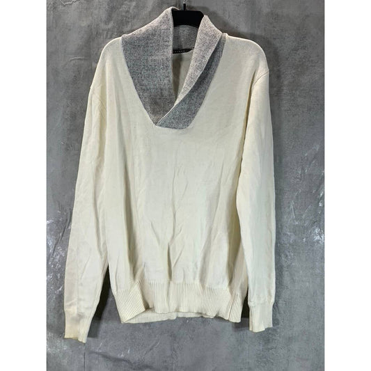 SEAN JOHN Men's Cream/Gray Shawl-Collar Pullover Sweater SZ XL