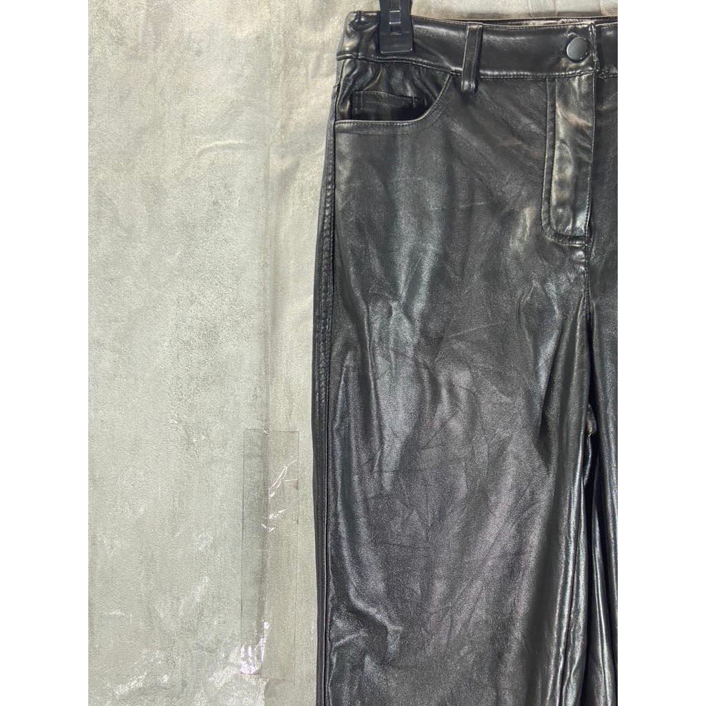 NICOLE MILLER Women's Black Faux-Leather Straight-Leg Pants SZ 2