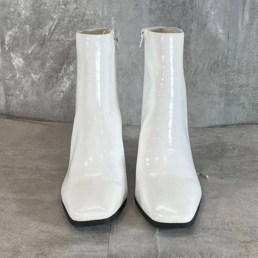 INC INTERNATIONAL Women's White Croc Dasha Square-Toe Block-Heel Boots SZ 9.5