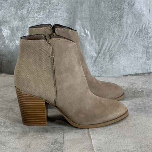 SUN+STONE Women's Taupe Micro Graceyy V-Notch Round-Toe Block-Heel Booties SZ 7