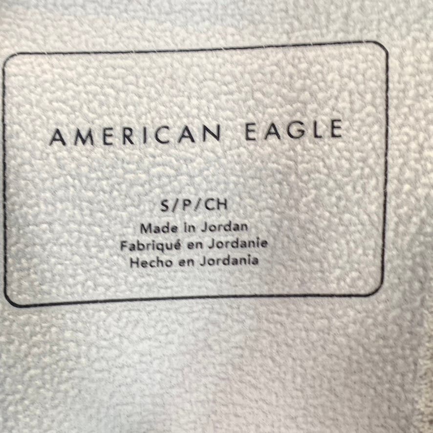 AMERICAN EAGLE Men's Gray/Black Faux-Leather Logo Quarter-Zip Sweater SZ S