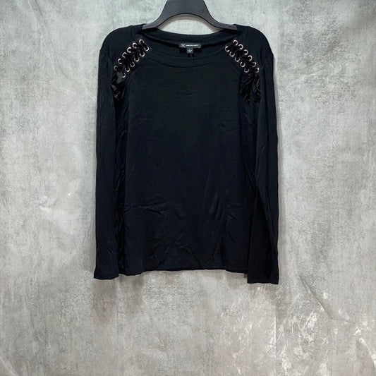 INC International Concepts Black Shoulder Lace Long Sleeve Snit Top SZ L