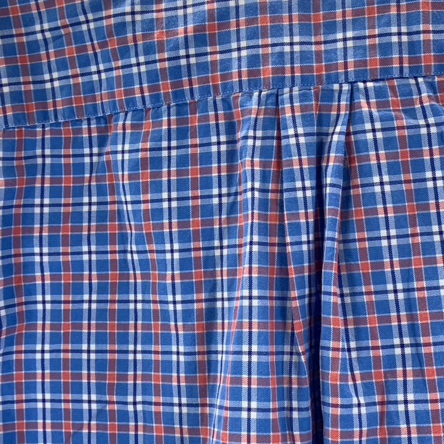 VINEYARD VINES Men's Blue/Orange Plaid Classic-Fit Button-Up Whale Shirt SZ L