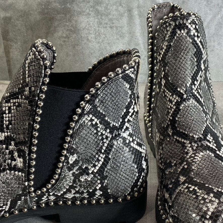 SEVEN DAILS Women's Gray South Ends Studded Round-Toe Slip-On Lug Sole Boots SZ 8.5