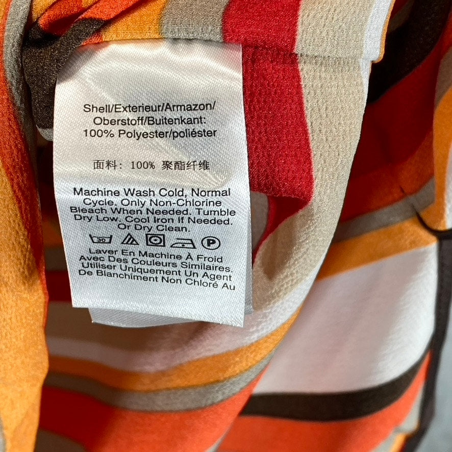 DKNY Women's Multi Striped Split-Neck Elbow-Sleeve Shirttail Dress SZ L