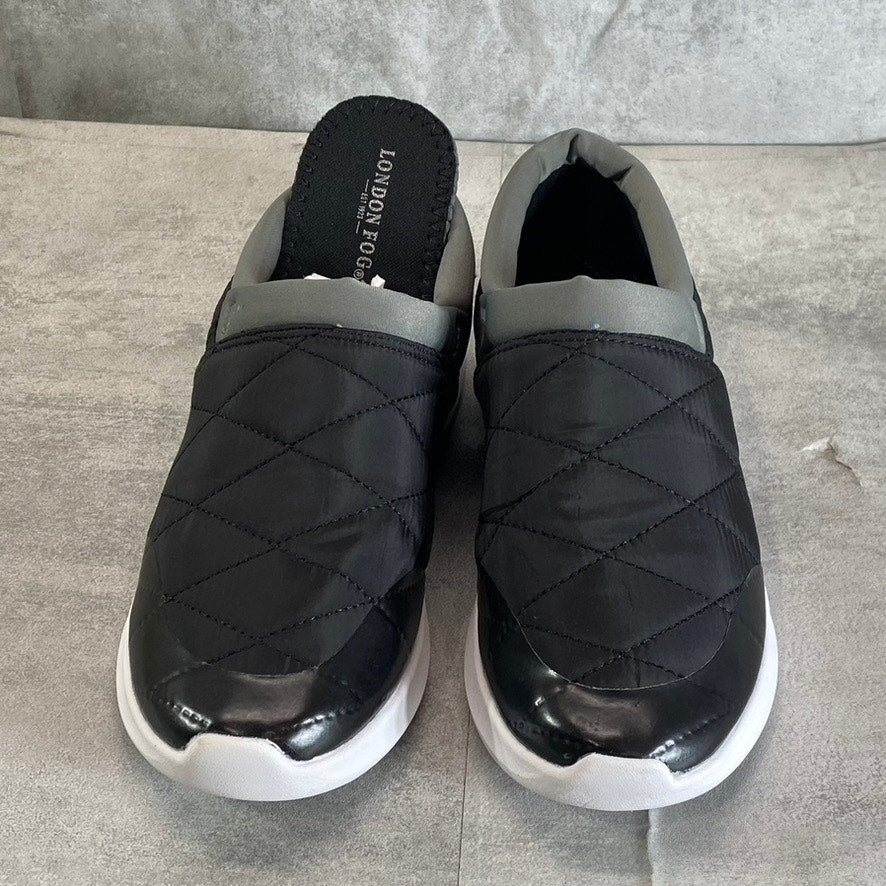 LONDON FOG Women's Black Kelsie Quilted Memory Foam Round-Toe Slip-On Sneakers