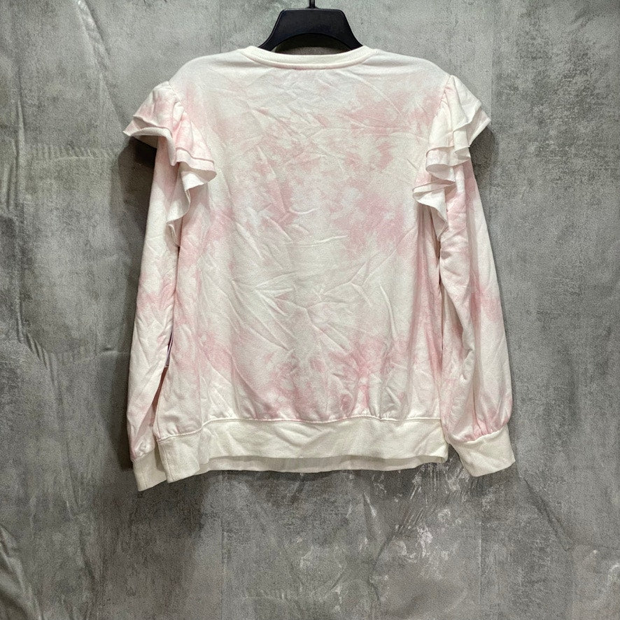 1. STATE Plus Size Pink Tie-Dye Ruffled Shoulder Crewneck Pullover Sweatshirt SZ 1X