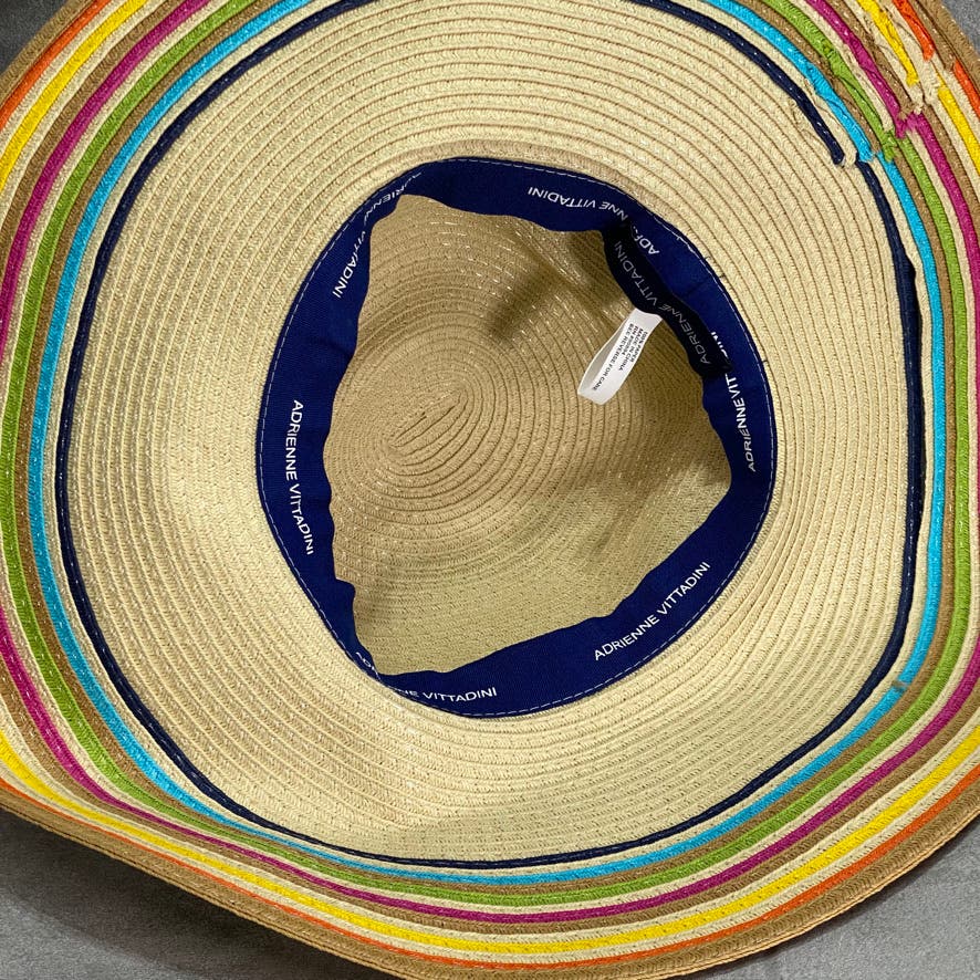 ADRIENNE VITTADINI Multicolor Striped Brim Straw Sun Hat SZ OS