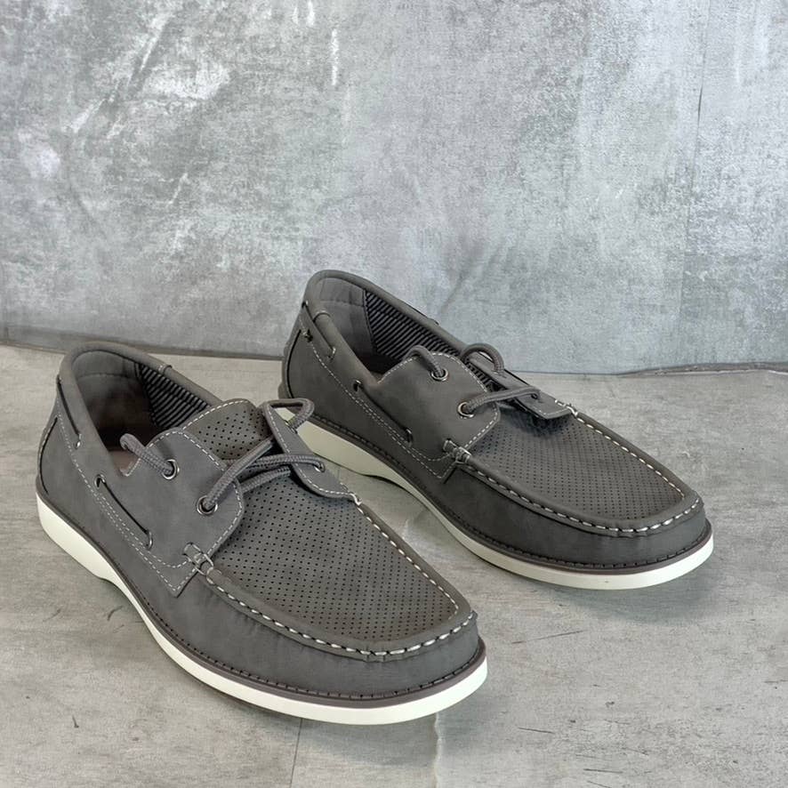 XRAY Men's Gray Perforated Faux-Leather Zahav Lace-Up Boat Shoes SZ 8.5