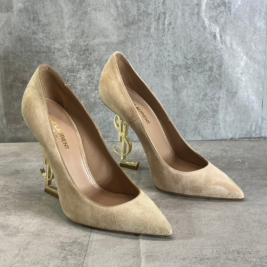 SAINT LAURENT Women's Misia Beige Suede Mid Heel Pointed-Toe Pumps SZ 7
