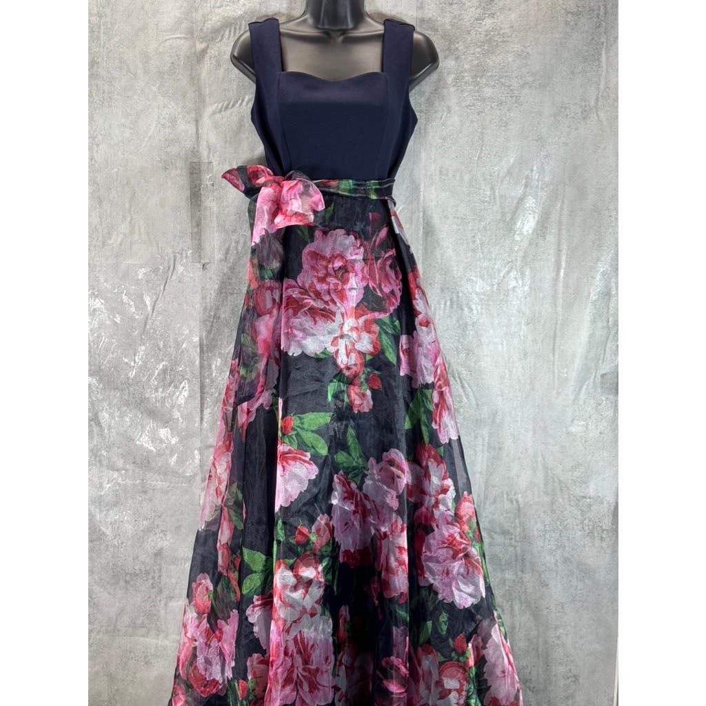 ELIZA J Women's Navy Square-Neck Floral-Print Skirt Gown SZ 6