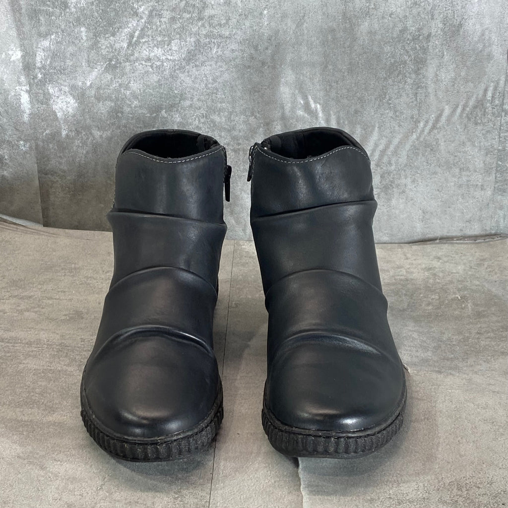 CLARKS COLLECTION Women's Black Leather Caroline Rae Ruched Ankle Booties SZ 8.5