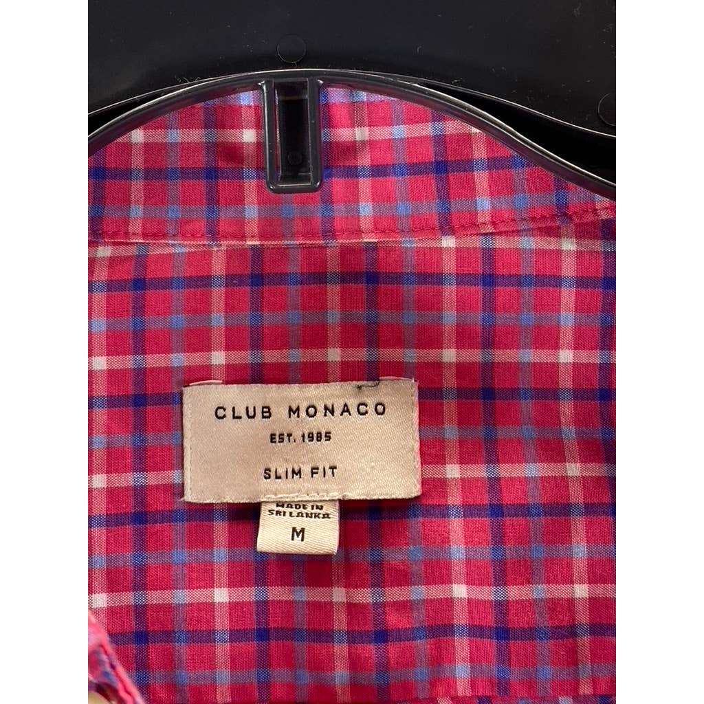 CLUB MONACO Men's Red Plaid Slim-Fit Button-Up Long-Sleeve Shirt SZ M