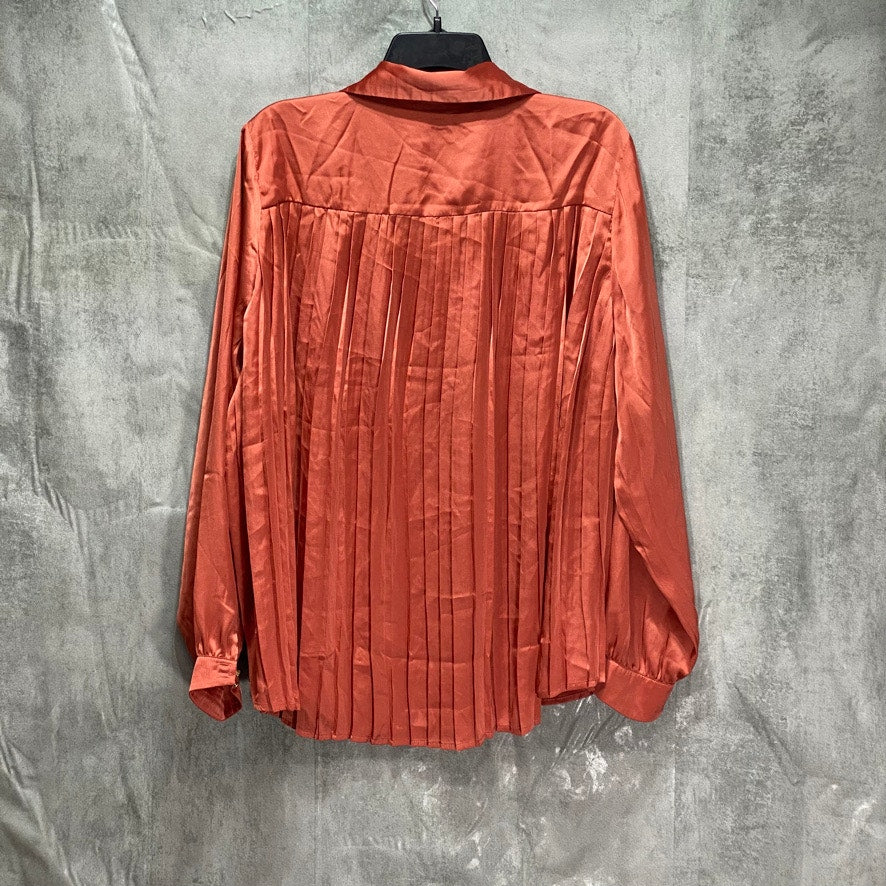 BELLDINI Black Label Plus Size Ginger Spice Pleated Back Button-Up Long Sleeve Blouse SZ 2X