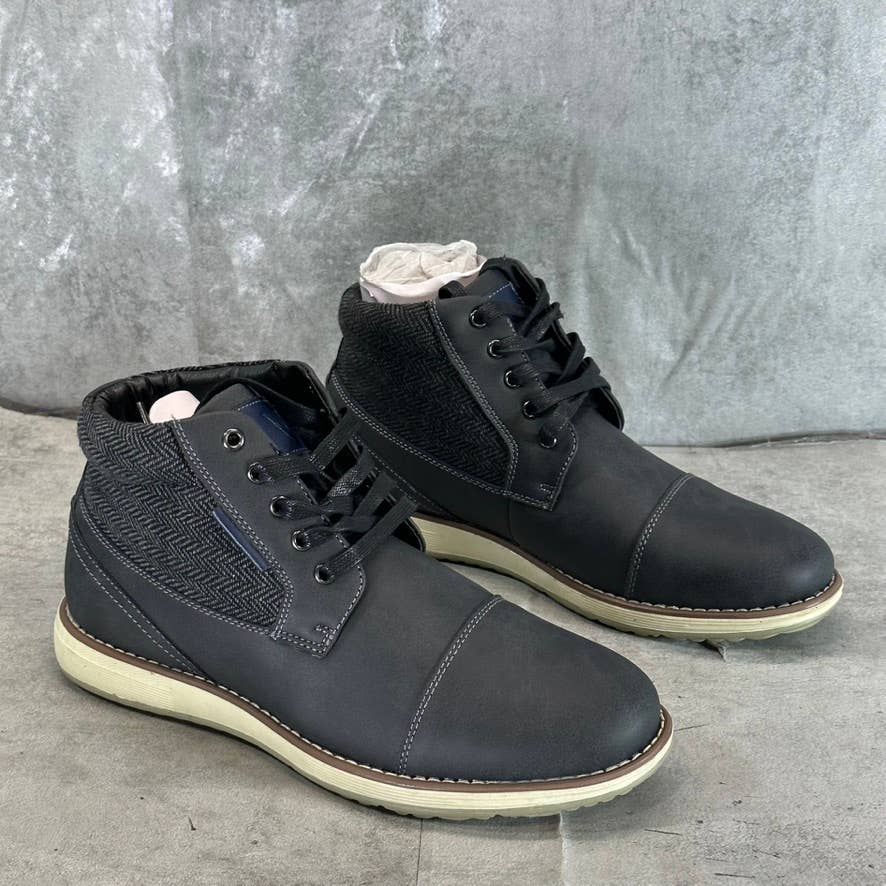 VANCE CO. Men's Black Jones Cap-Toe Lace-Up Boots SZ 9