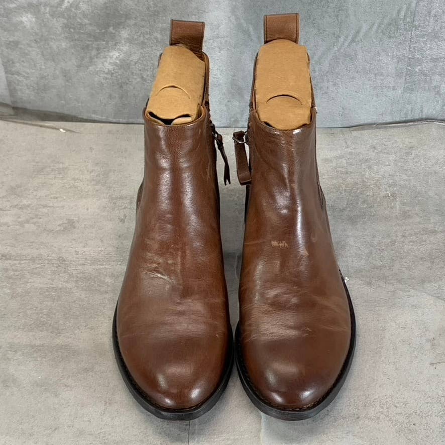 FRANCO SARTO Women's Brown Leather Linc Side-Zip Almond-Toe Booties SZ 10
