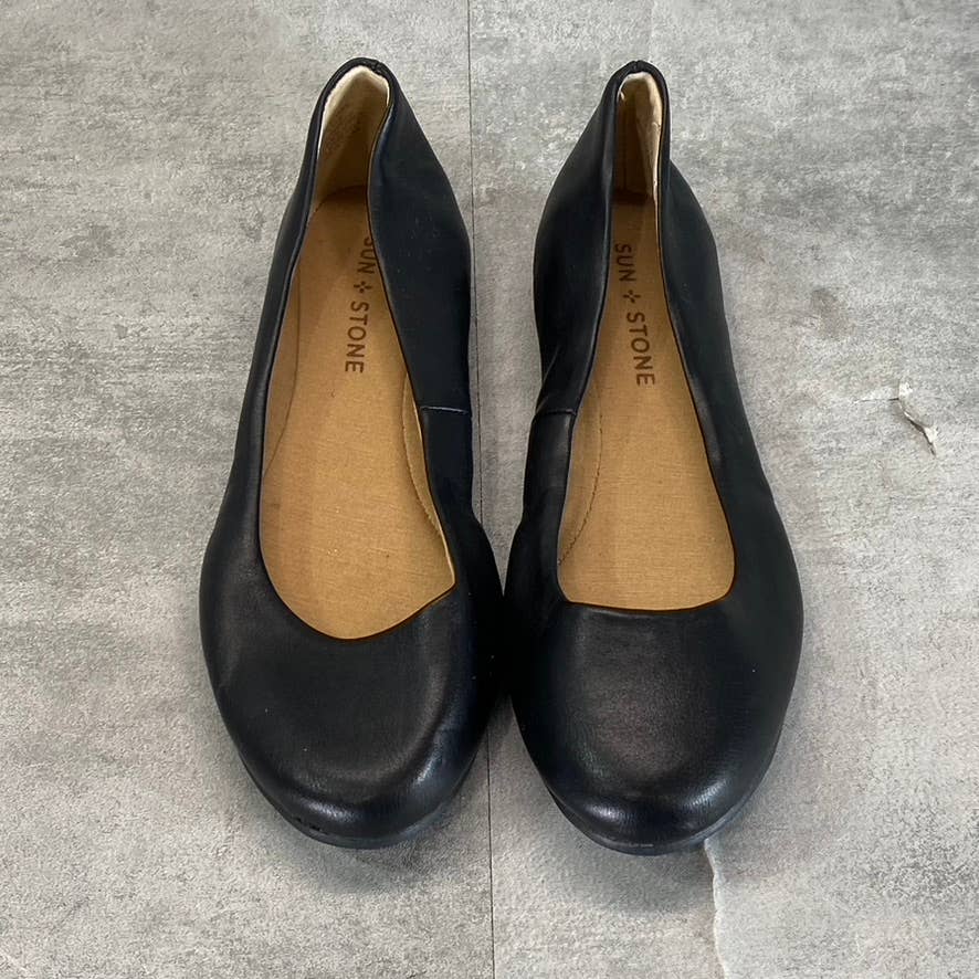 SUN+STONE Women's Black Eliana Memory Foam Round-Toe Slip-On Flats SZ 5.5